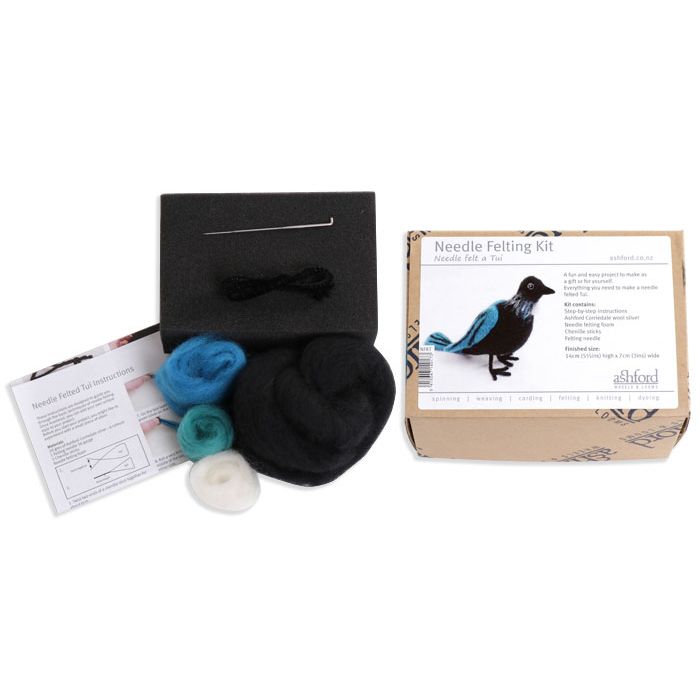 nfkt Tui Bird Needle Felting Kit - DIY New Zealand Native Bird Sculpture with Iridescent Wool - Image 1